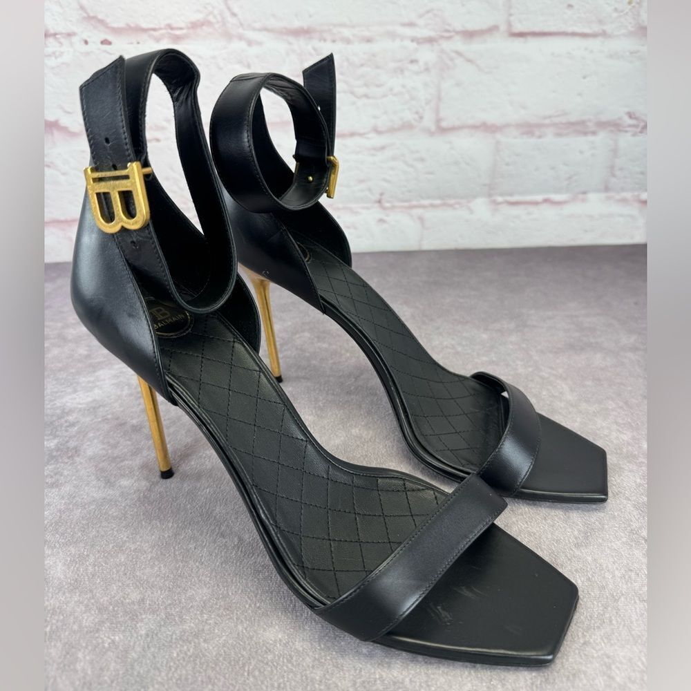 Balmain Uma 105mm B Logo Strap Leather Sandals 41